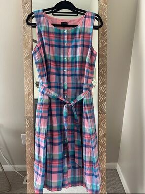 Talbots Pink & Blue Plaid Button-Front Sundress with Tie Belt